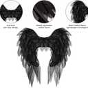 Anbaby Chiffon Angel Wings Costume Accessory Black or White Feathered Wings Halloween and Cosplay Props (Black)