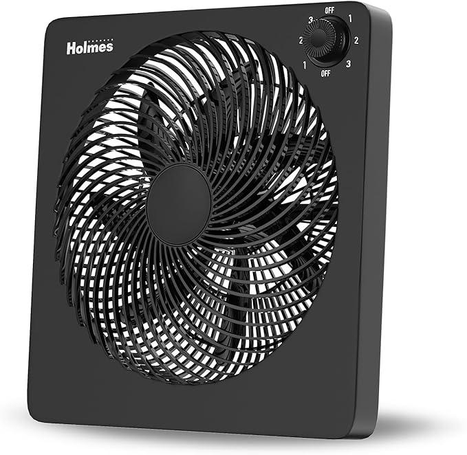HOLMES 10" Personal Fan, Rechargeable Battery, 3 Speed Settings, Lightweight and Portable, USB Cable, Carrying Handle, Home and Office, Black Finish