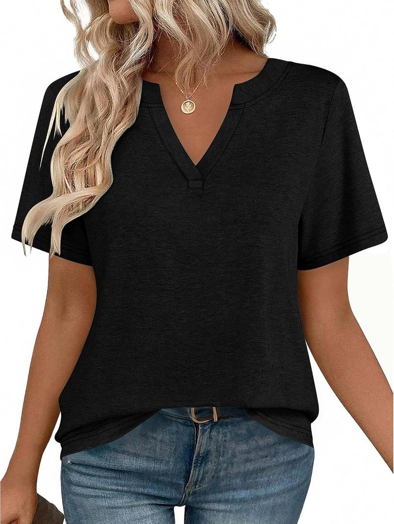 Zeagoo Womens Tops Short Sleeve V Neck Tee Shirts Cute Dressy Casual Clothing Business Work Blouse (Black, XXL)