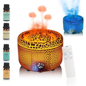 BOHOFAM Essential Oil Diffuser 500ML,Volcano and Flame Diffuser/Humidifier 2 Mode,Three Volcanic Vent Diffusers for Home,Included 4 Hotel Collection Diffuser Oil for Bedroom(Gray Crack)