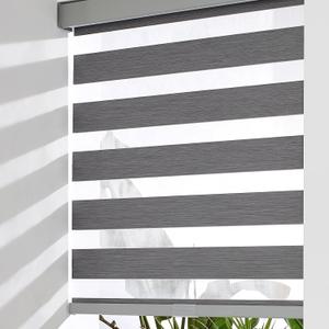 Cordless Zebra Blinds for Windows, Light Filtering Shades Dual Layer Roller Windows Shades Day and Night, Zebra Window Shades for Home, Office, Easy to Install (Dark Grey, 31" W X 72" H)