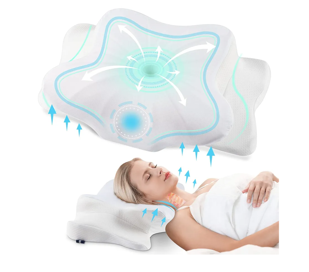 DONAMA Cervical Pillow for Neck and Shoulder,Contour Memory Foam Pillow,Ergonomic Neck Support Pillow for Side Back Stomach Sleepers with Pillowcase