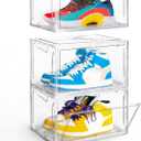 KDOR Clear Plastic Shoe box Organizer, 3 Pack Stackable Sneaker Boxes, Transparent Display Case with Magnetic lid, Tidy Home & Office Closet Storage