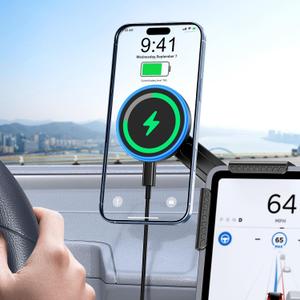 Tesla Car Mount Charger, [Heat Restriction] [LED RGB Hands Free] Wireless Car Phone Holder Charger, Magnetic Phone Holders for Your Car for Tesla Model Y/3/S/X Screen for 17/16/15/14/13/12 Series