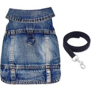 Dog Jean Jacket Pet Blue Denim Coat for Puppy Small Dogs Fashion Classic Overalls Girl Male Boy Cat Costumes Vintage Washed Vest Clothes Outfit Shirts (Blue, Medium)