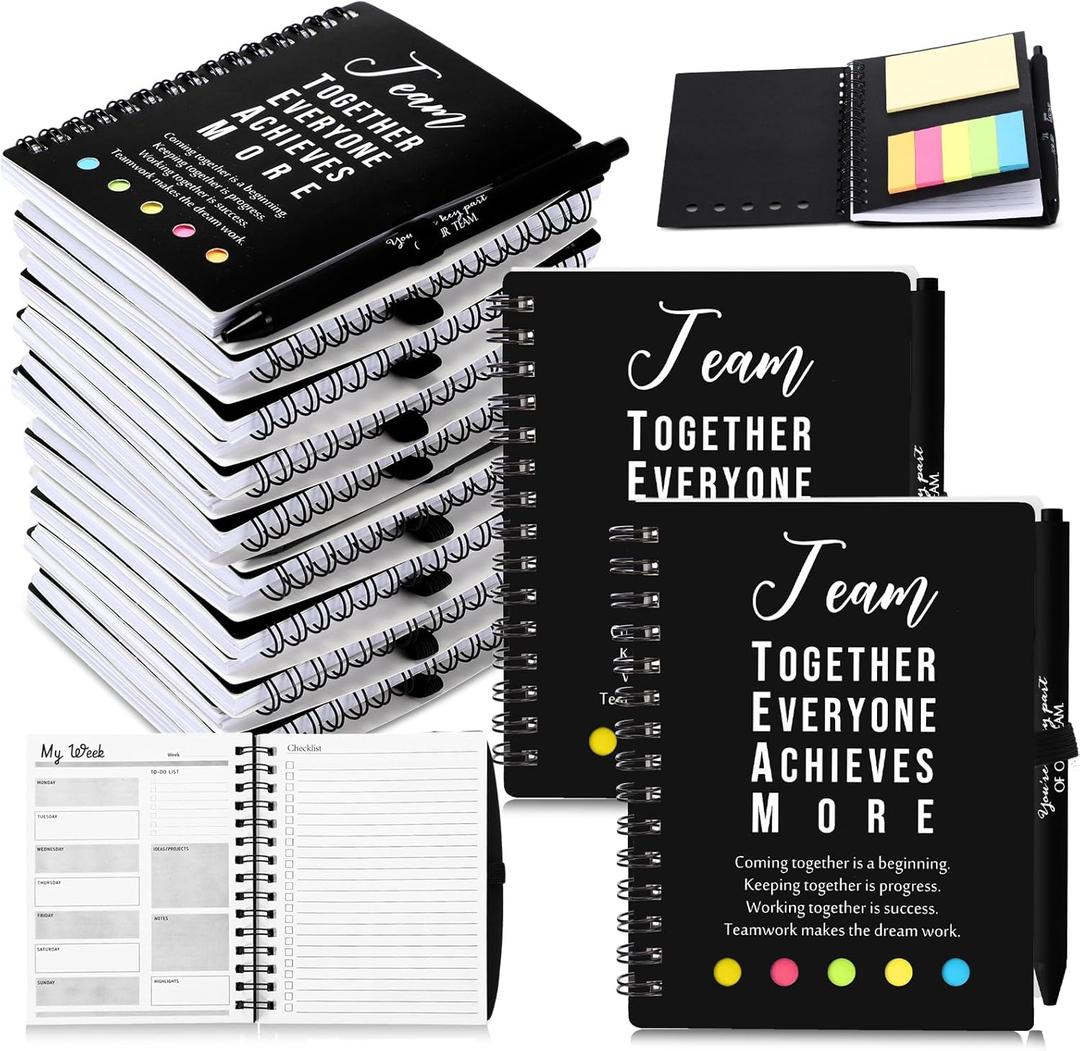 48 Pcs/24 Set Employee Appreciation Gift for Coworkers Staff Teacher Positive A6 Spiral Journal Notebook with Pen for Team Volunteer Week Lab Week(Black,Team Together)