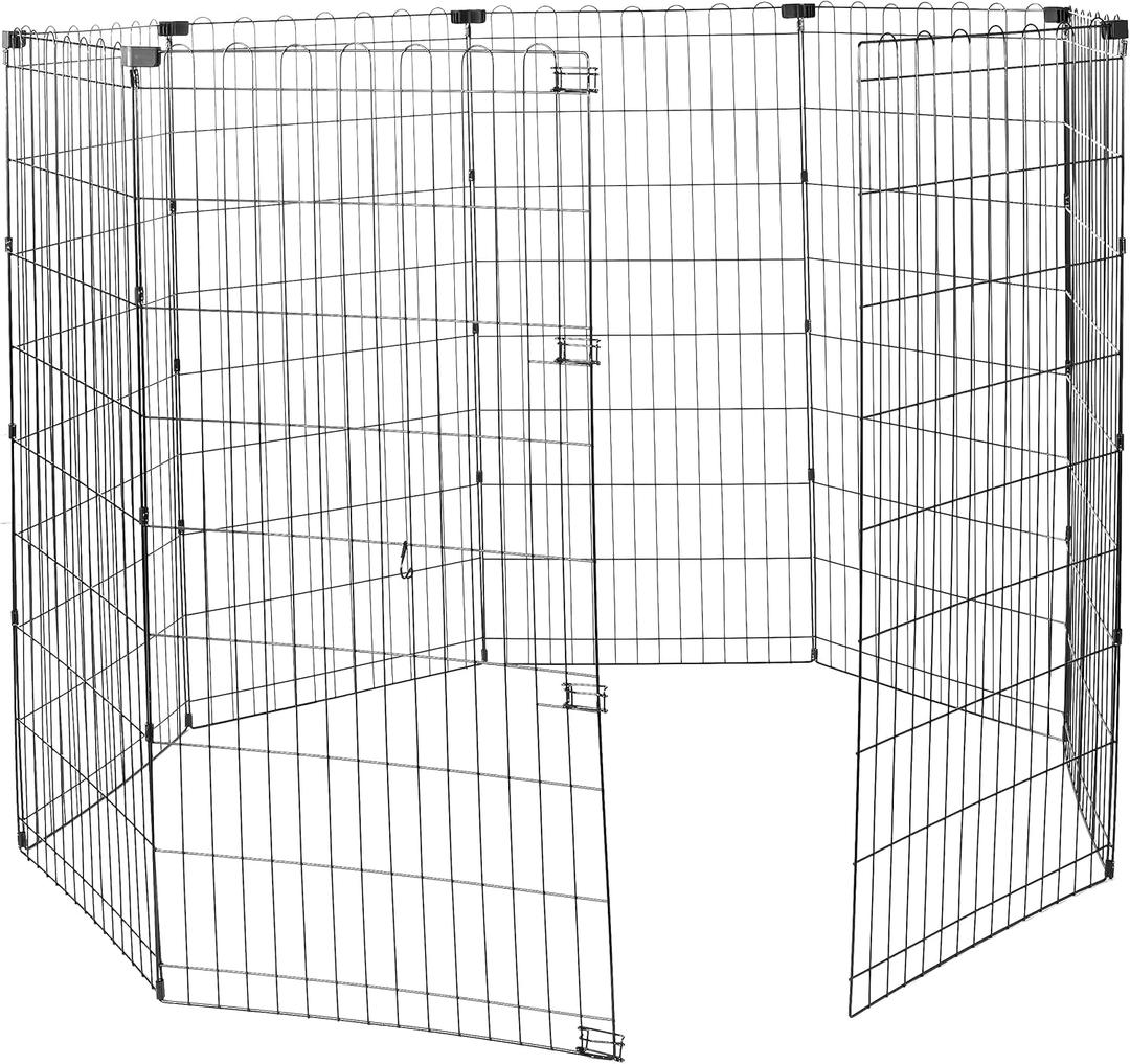 Amazon Basics Foldable Octagonal Metal Exercise Dog Playpen, Indoor/Outdoor, No Door, 8 Panels, 24 x 48 Inches, Rust-Resistant, X-Large, Black
