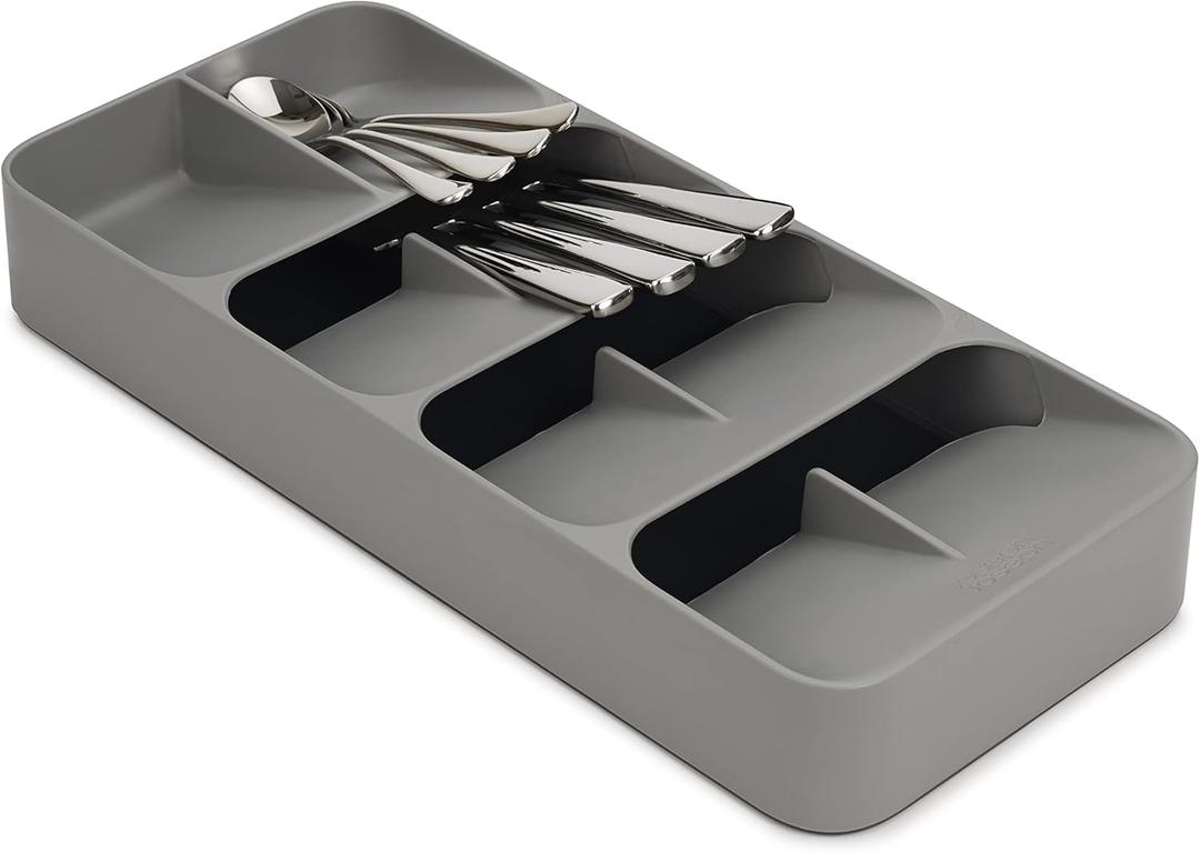 Joseph Joseph DrawerStore Compact Utensil Organizer For Kitchen Drawer Silverware, Flatware Tray, Grey (Large)