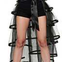 Victorian Tulle Bustle Skirt Steampunk Tie On Tutu Overskirt Costume Cosplay Long Maxi Rave Festival Outfits (Black),S