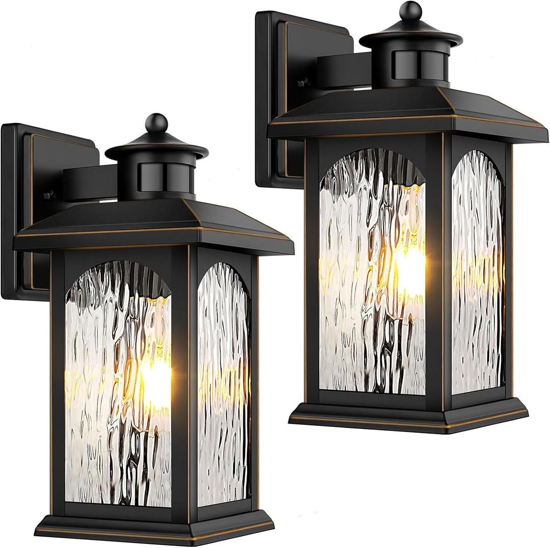 2 Packs Motion Sensor Outdoor Sconce - Advanced Dusk to Dawn Outdoor Lighting, Retro Motion Sensor Porch Light Fixtures, Black Waterproof Exterior Lantern Wall Mount for Garage, Outside, Anti-Rust