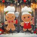 Moxweyeni 2 Pack 28.5 Inch Large Christmas Gingerbread Garden Stakes Outdoor Decoration Cooking Chef Gingerbread Yard Sign Large Christmas Metal Stakes Xmas Sign for Outdoor Decor