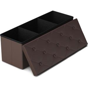 GLAXYFUR Storage Ottoman Bench, 43 Inches Folding Ottoman with 2 Dividers, PU Leather Foot Rest, End of Bed Bench, Storage Chest for Living Room, Bedroom and Entryway, Brown, 43"D x 15"W x 15"H