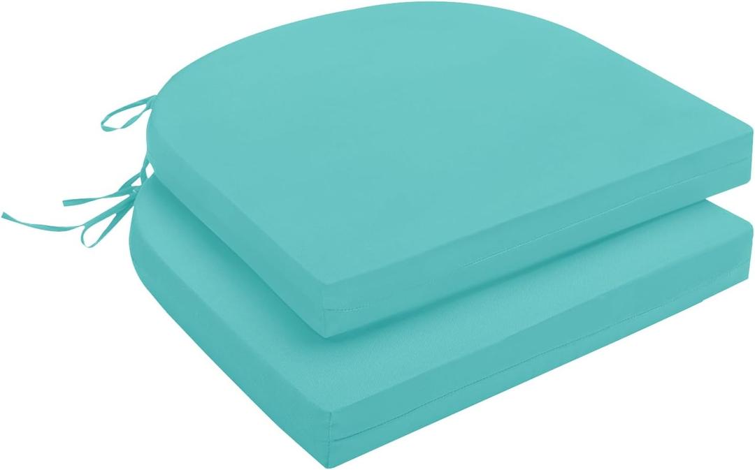 downluxe Outdoor Chair Cushions Set of 2 for Patio Furniture, Water-Resistant Patio Chair Cushions with Ties, High Density Foam Outdoor Seat Cushion, 17" X 16" X 2", Teal