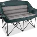 Fully Padded Folding Double Camping Chairs,Comfy Oversized Loveseat Lawn Chair w/Wine Glass Holder,Cup Holder,Heavy Duty Outdoor Portable Camp Couch Support 600 Lbs,Dark Green