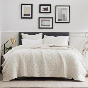 palassio Ivory 100% Cotton Quilt Twin Size Bedding Sets with Pillow Sham, Lightweight Soft Bedspread Coverlet, Quilted Comforter Bed Cover for All Season, 2 Pieces, 68x86 inches