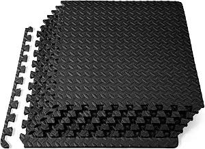 ProsourceFit Exercise Puzzle Mat, 1/2 in, 24 sq ft, 6 Tiles, Black
