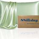 Mulberry Silk Pillow Cases with Zipper, Ultra Smooth Soft Breathable Cooling Pillow Cases for Hot Sleepers, Silk Satin Pillowcase for Hair and Skin, Gifts for Women (Sage Green, Standard Size, 1 Pack)