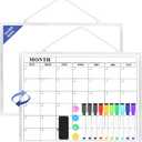 8 x Monthly Calendar Dry Erase Board for Wall, 16"x12" Double-Sided Magnetic Calendar White Board with Hooks, Silver Aluminum Alloy Frame Hanging Whiteboard for Office, Home, School