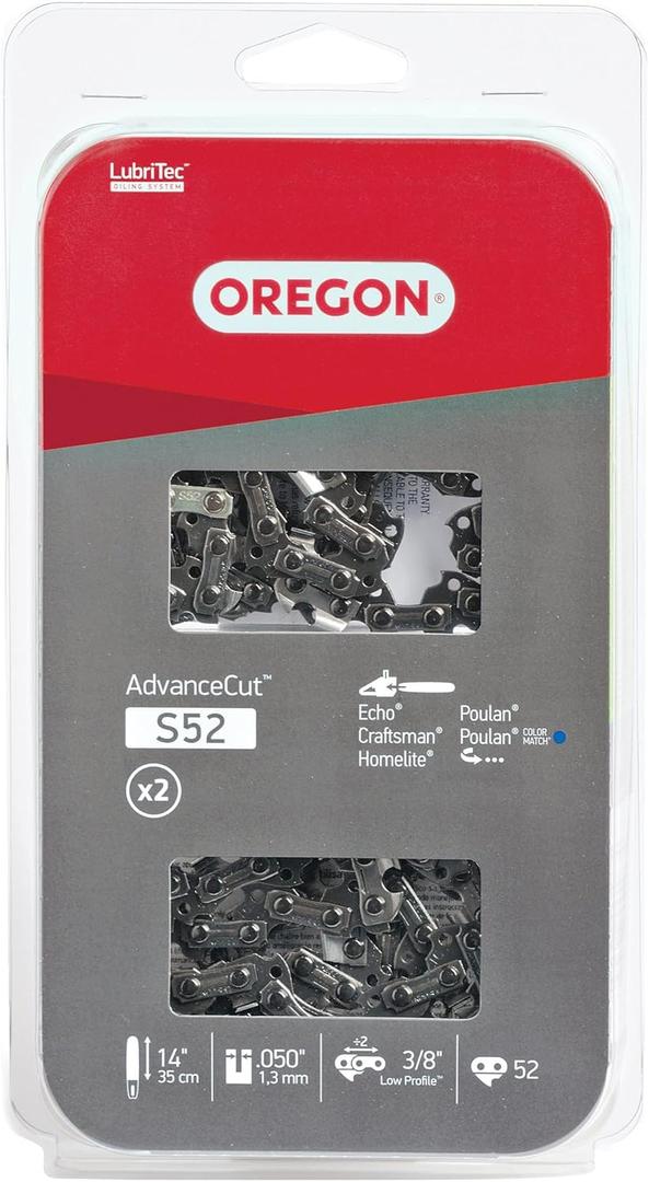 Oregon S52T 2-Pack AdvanceCut 14-Inch Chainsaw Chain Fits Craftsman, Echo, Homelite, Poulan, Grey