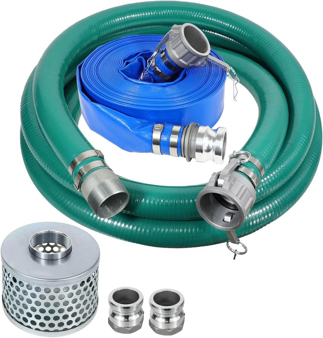 Cam and Groove 2" Suction Pump Kit - Includes 65' Blue & 20' Green PVC Hoses & Strainer & Adapter