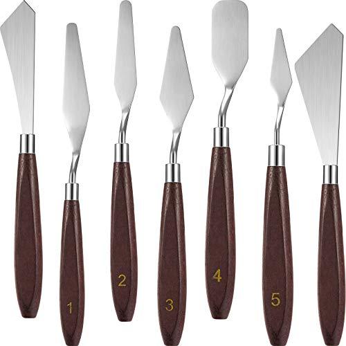 Amazon.com: Honoson 7 Pieces Painting Knife Set Spatula Palette Knife Stainless Steel Drawing Scraper Oil Painting Accessories with Wood Handle for Art Acrylic Draw Color Mixing Supplies(Redwood Color)