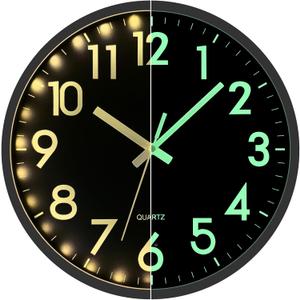 JoFomp LED Wall Clock for Bedroom Night Glow, 12 Inch Silent Wall Clocks Battery Operated, Light Up Wall Clocks for Living Room Decor, Sound Control Modern Wall Clock Glow in Dark for Kitchen Office