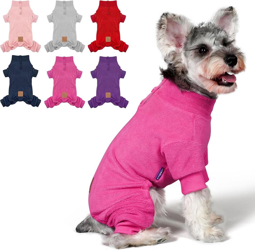 cyeollo Dog Pajamas for Small Dogs Fleece Dog Onesie Pjs Jumpsuit Thermal Stretchable Pet Apparel Warm Coat for Dogs Girls, Color Fuchsia Small (chest Girth: 13"-15"), Fuchsia