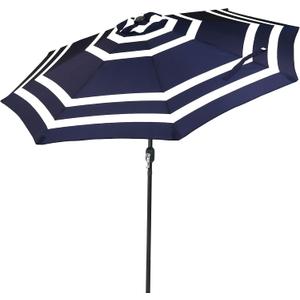 Sunnydaze 9ft Striped Outdoor Umbrella for Patio, Pool or Yard - Polyester Table Market Umbrella with Tilt and Crank - Navy Blue Stripe