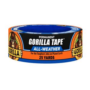 Gorilla All Weather Duct Tape, Black, 1.88" x 25 yd (Pack of 1) - UV and Temperature Resistant Waterproof Tape for Outdoor Repairs