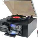 10 in 1 Vinyl Record Player 3 Speed Bluetooth Vintage Automatic Turntable CD Cassette Player AM/FM Radio USB Recorder Aux-in RCA Line-Out (Black)
