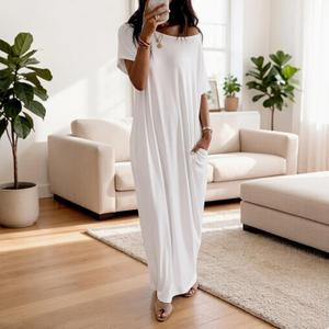 Nightgowns for Women Short Sleeve Oversized Sleep Shirt With Pocket Comfy Casual Night Sleepwear Dress (White, S)