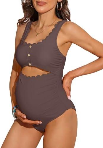 Charmo Maternity One Piece Swimsuit Scalloped Cut Out Ruched High Waisted Scoop Neck Pregnancy Bathing Suit.XL Charmo Maternity One Piece Swimsuit Scalloped Cut Out Ruched High Waisted Scoop Neck Pregnancy Bathing Suit.XL