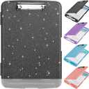 Glitter Clipboard with Storage,Storage Clipboard with Pen Holder,A4 Binder Clip Boards 8.5x11 with Low Profile Clip,Side Opening Sparkle Clipboards,Plastic Clipboards Folder for Office Supplies-Black