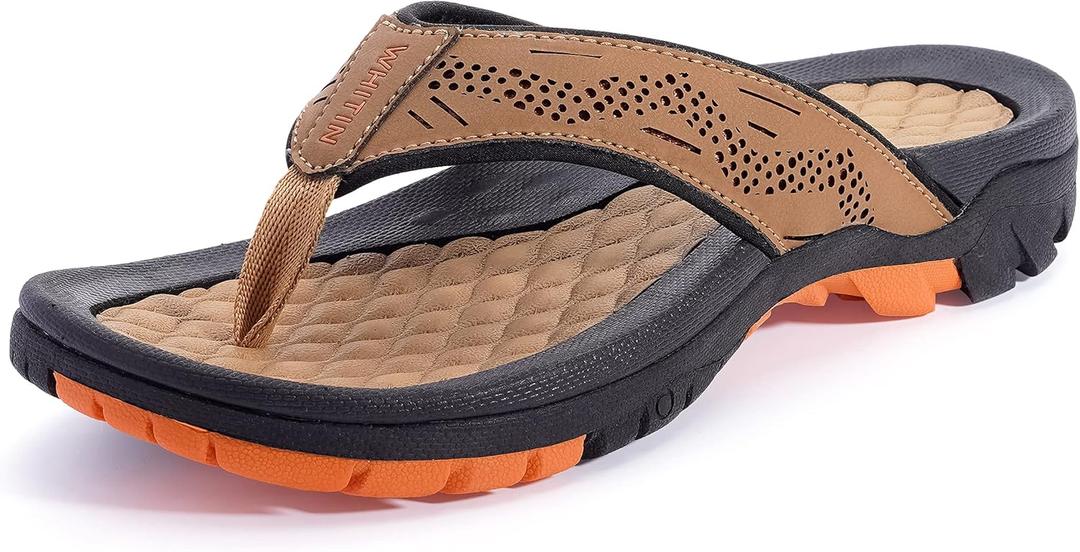 WHITIN Men's Flip Flops | Outdoor Thong Sandals | Arch Support | Slip Resistant (Orange)