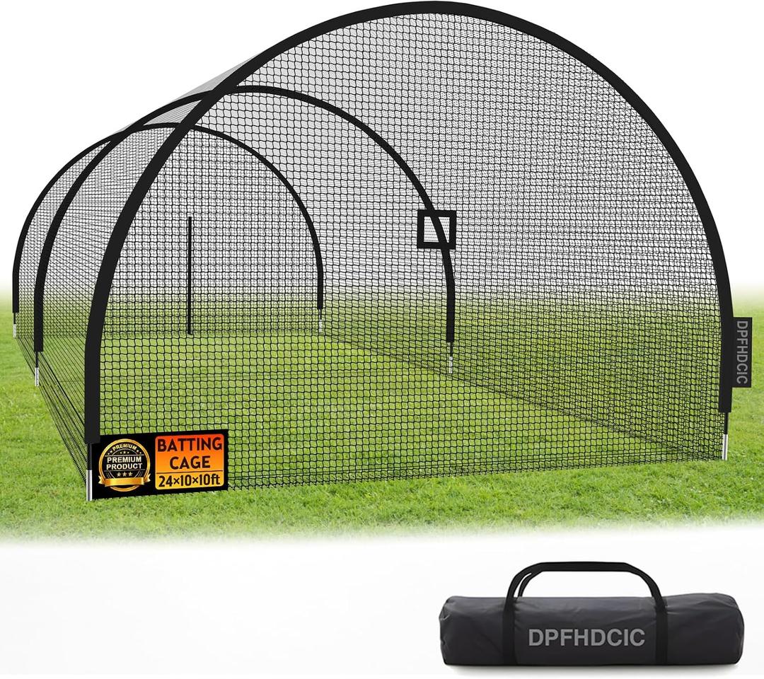 Baseball Batting Cages for Backyard 24ft x 10ft x 10ft Baseball & Softball Cage Net with Zipper Door 4-Ply Reinforced Netting Portable Batting Cage for Backyard & Outdoor Lawn Training, 24x10x10FT