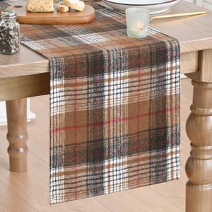 Artoid Mode Coffee Brown Farmhouse Plaid Retro Fall Table Runner, Thanksgiving Rustic Holiday Check Kitchen Dining Table Decoration for Home Party Decor 13x36 Inch