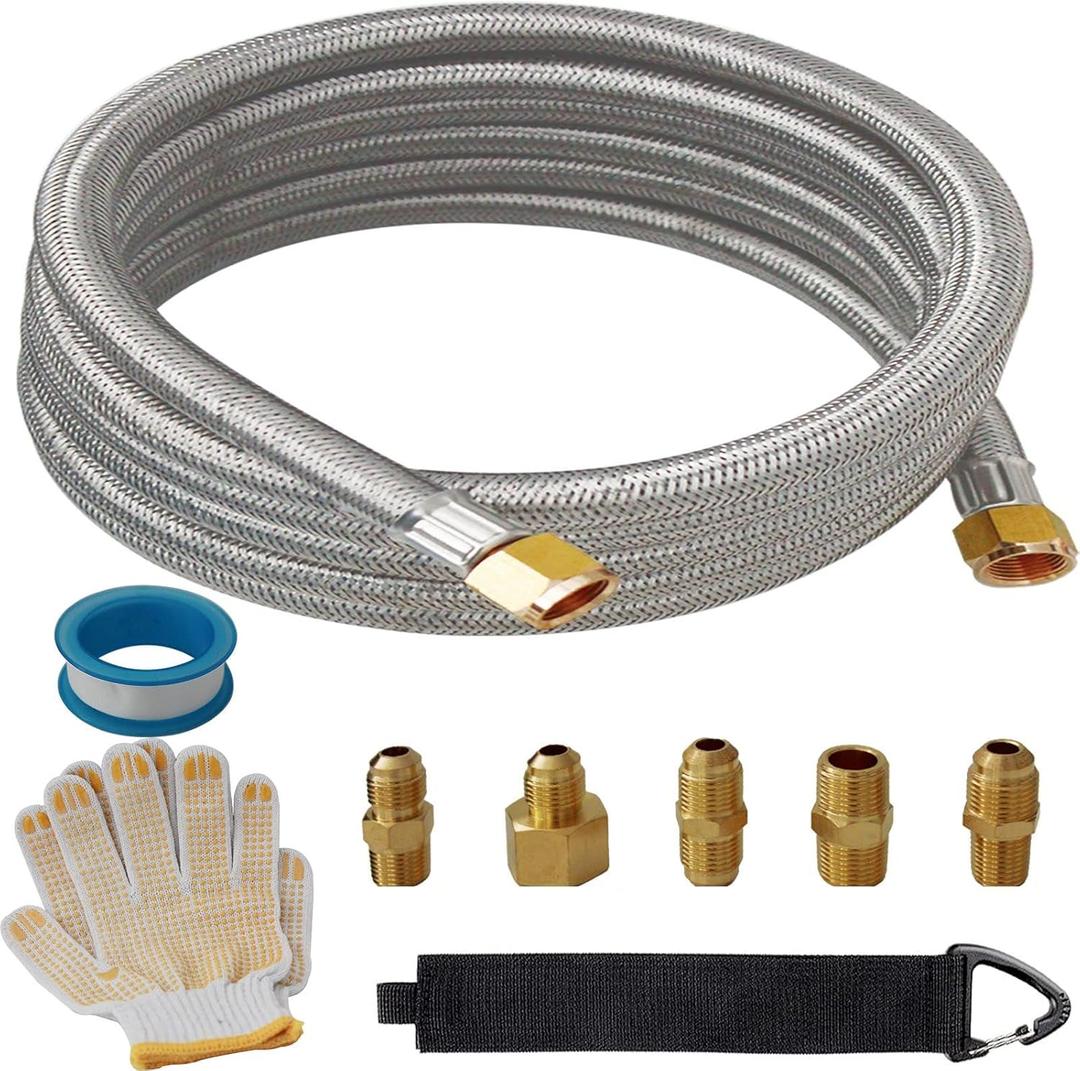 10 Feet High Pressure Braided Propane Hose Extension with Conversion Coupling 3/8" Flare to 1/2" Female NPT, 1/4" Male NPT, 1/8" NPT Male, 3/8" Male Flare for BBQ Grill, Heater,Fire Pit
