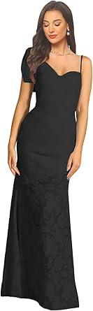 Mermaid Laces Prom Dress Floral Bow Bridesmaid Dresses Bodycon Sweetheart Sleeveless Corset Evening Party Gown (18 Plus,Black)