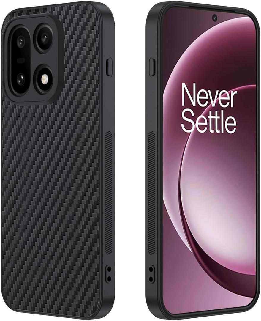 for OnePlus 15 5G Case: Slim Thin Carbon Fiber Classic Design PU Leather Covered Soft Hybrid Bumper Lightweight Anti Fingerprint Shockproof Protective Cell Phone Cover 1+ 15 (Black)