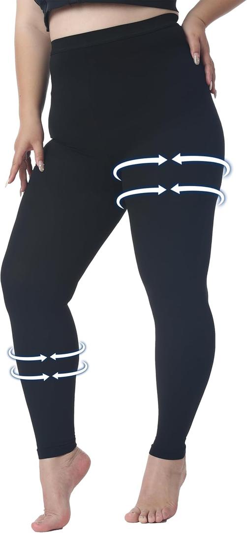 Plus Size 4XL Medical Compression Pantyhose for Women & Men, 15-20 mmHg Graduated Compression Leggings, Opaque Footless Waist High Compression Stockings for Edema, Varicose Veins, Flight, DVT, Black 4XL