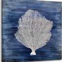 Yihui Arts Coastal Wall Art Hand Painted Navy Blue and White Tree Pictures Modern Abstract Canvas Artwork for Living Room Bedroom Dinning Decor (30L" x 30W", Coral Artwork)