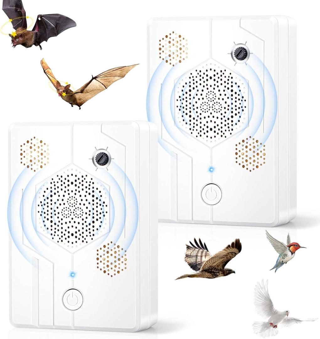 Upgraded Ultrasonic Bird Repellent Devices Outdoor Woodpecker Deterrent for House Pigeon Repellent Rechargeable Bat Deterrent Indoor to Keep Birds Out of Attic Porch Balconies,2Pack