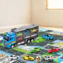 NIPLOOOW Toddler Boys Toys for 3 4 5 6 Years Old, Truck Vehicle Set with Play Mat and Die-Cast Toy Car, Transport Carrier Truck for Kids, Birthday Gifts Toys for 3 4 5 6 7 8+ Year Old Boys