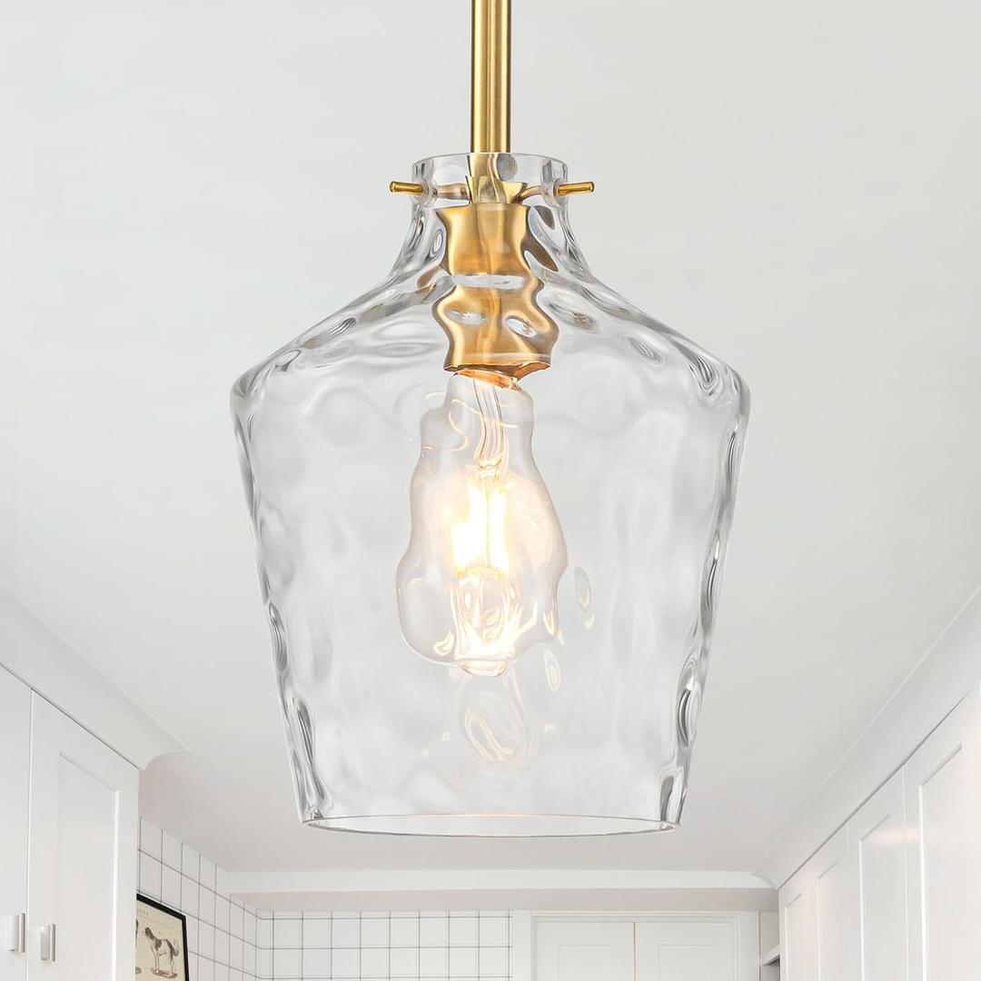 foucasal Modern Hammered Glass Pendant Lighting for Kitchen Island, 7.75"