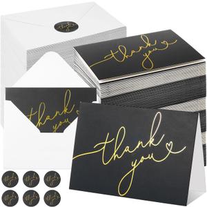Gueevin Black 200 Pcs Thank You Cards with Envelopes Bulk, 5.2 x 3.7 inches
