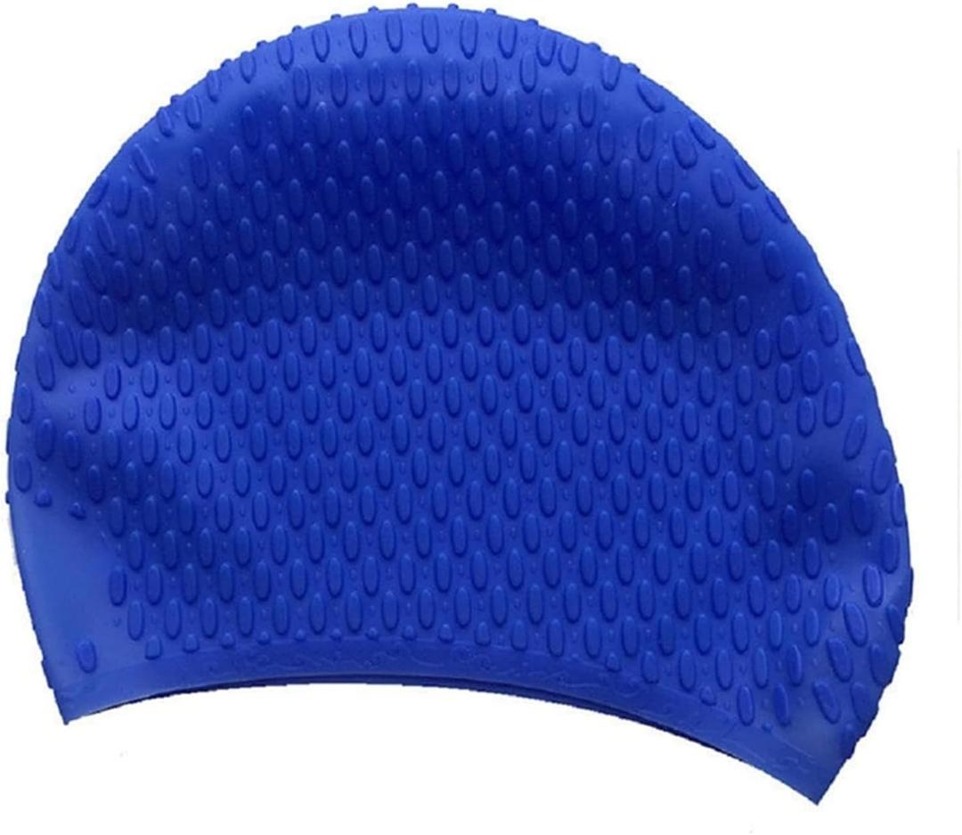 Swim Caps Free Size Professional Swimming Cap High Elastic Adults Swim Pool Hat Waterproof Silicone Ear Protection Stretch Bathing Hats (Blue)
