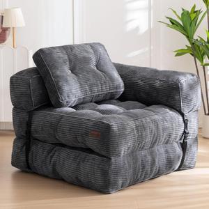MAXYOYO Folding Sofa Bed, L-Shaped Convertible Sofa Bed with Armrest Foldable Sleeper Sofa with Pillow, Portable Fold Out Chair Bed Comfy Floor Lounge for Living Room Bedroom, Dark Grey, Single