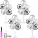 ZJDHPTY Silver and Gray Party Decorations,4 Set Balloon Stand with Pump and Silver Gray Balloons for 25th Birthday 25th Anniversary Wedding Bridal Shower Graduation New Year Party Supplies