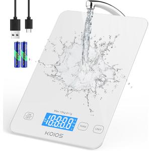KOIOS Kitchen Scale, 33lb/15kg Digital Food Scales Weight in Grams and Ounces for Cooking Baking, 1g/0.1oz Precise Graduation, Batteries and Type-C Charging, Tare Function, LCD Display, White