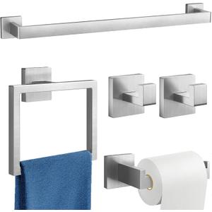 Gypie 24-Inch Extended Towel Bar Set Wall Mounted, Bathroom Accessory Set Brushed Nickel 5-Pieces Bathroom Hardware Set